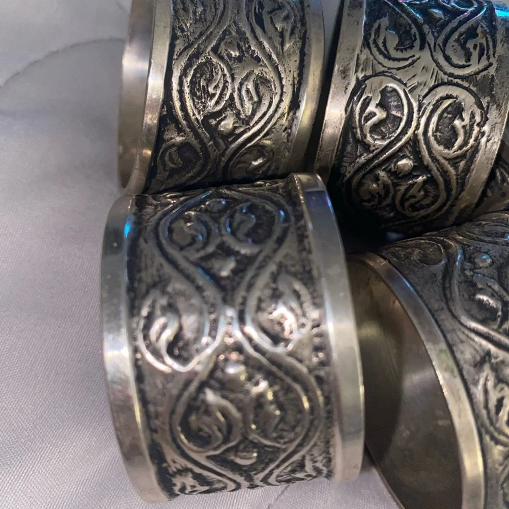 Vintage Silver Pewter Round Napkin Rings Ring Set Of‎ 6